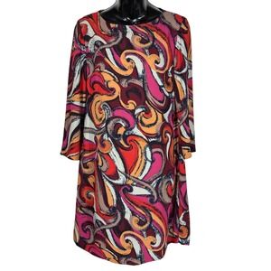 Maeve Anthropologie Flavia Swirl Shift‎ Dress XS Multicolor Mod Long Sleeve